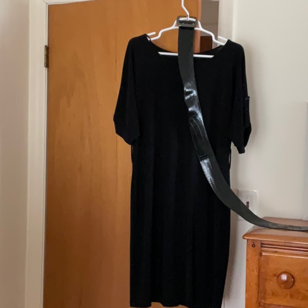 MSK black short sleeve belted dress